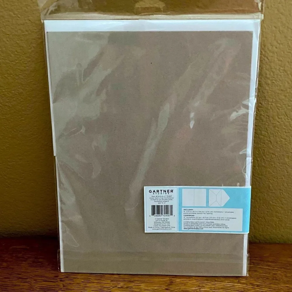 NWT 48 Gartner Studios 2-Up Invitations Silver Swirl 5.5